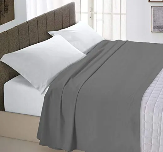 Italian Bed Linen Max Color Lenzuolo Sopra Tinta Unita, 100% Cotone, Singolo, Fumo, 150 x...