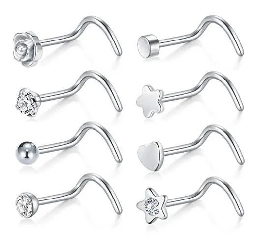 Incaton Set di Gioielli da Piercing in Acciaio Chirurgico da 20 g con Viti a Forma di Anel...