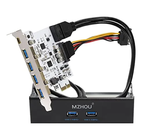 MZHOU 7 Ports PCIe USB 3.0 Card, 5 USB 3.0 Ports And 2 Rear USB 3.0 PCIe Expansion Card In...