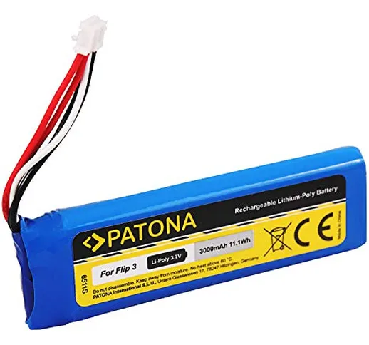 PATONA - Batteria di ricambio per JBL GSP872693 (3000 mAh), compatibile con JBL Flip 3