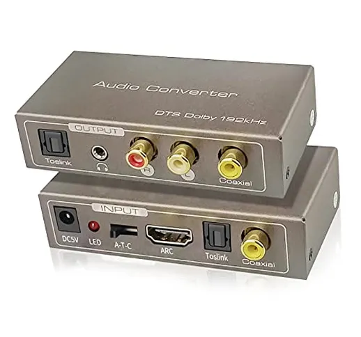 Tihokile Convertitore Audio Digitale Analogico Multifunzione 192 KHz, Convertitore Audio d...