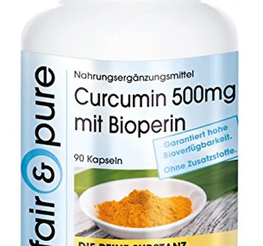 Curcuma in capsule con Pepe Nero - Curcumina 500mg - 95% Piperina - Vegano - 90 Capsule