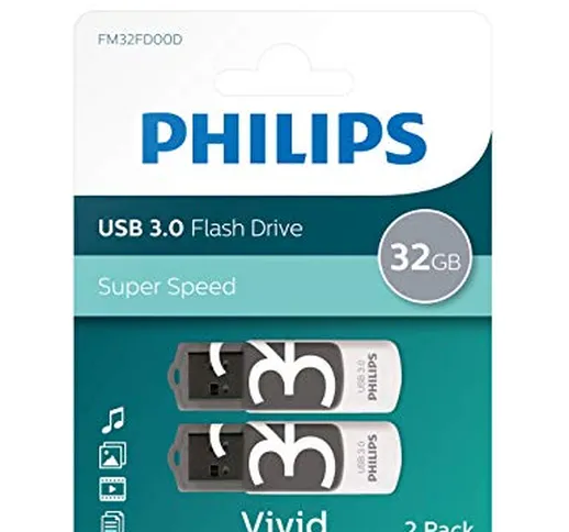 Philips - Flash Drive USB 3.0 32 GB Vivid Edition Grey 2 pezzi