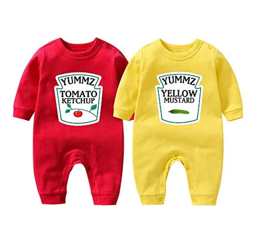 Culbutomind Tutina per neonati con scritta “Yummz Pomodoro Ketchup”, mostarda, rosso, gial...