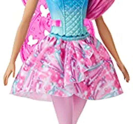 Barbie - Dreamtopia Fatina Bambola con Capelli Rosa, Ali e Coroncina, Giocattolo per Bambi...