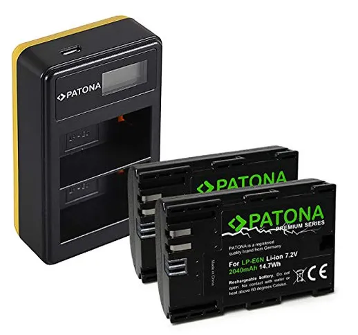 PATONA Caricatore doppio LCD USB con 2x LP-E6N Premium Batteria compatibile con Canon EOS...