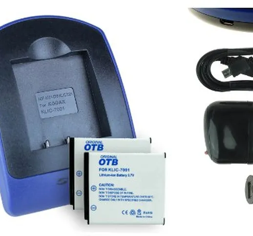 2x Batteria + Caricabatteria (USB/Auto/Corrente) per Kodak Klic-7001, Easyshare M320. / Be...