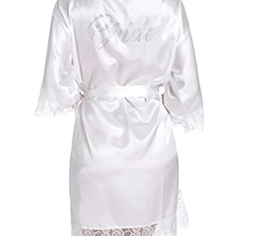 WPFING Vestaglia da Sposa Camicia da Notte in Pizzo Festa della Sposa in Satin Vestaglia D...