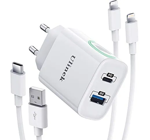 Ulinek 20W Caricatore Rapido iPhone con 2 Porta e 2Pezzi 2M Cable [Cavo USB C a Lightning...