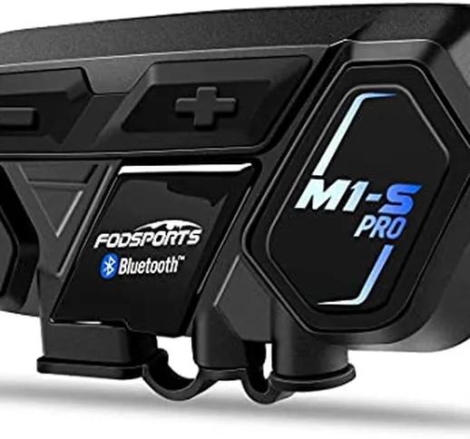 FODSPORTS M1S PRO Interfono Moto Bluetooth Auricolari Casco Singolo Con Hi-Fi,CVC Riduzion...