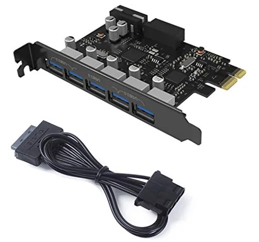 Orico Scheda di espansione PCI Express a 5 porte con 5 porte USB 3.0 esterne e un connetto...