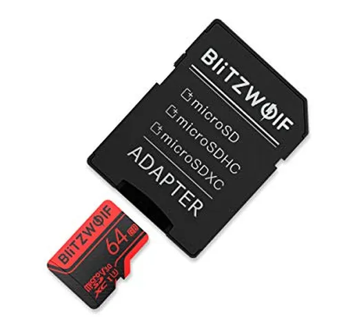 Scheda Memoria Micro, BlitzWolf 64GB Memory Card con Adattatore SD, Classe 10 UHS-3, Sched...