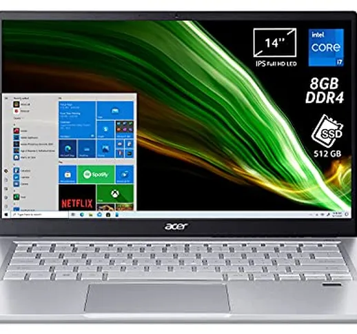 Acer Swift 3 SF314-511-72ZS PC Portatile, Notebook, Intel Core i7-1165G7, RAM 8 GB DDR4, 5...