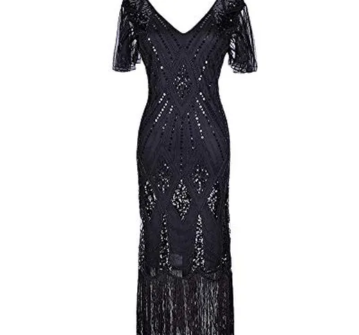 Donne Vestito 1920s Gatsby Paillettes Abito Anni 20 Donna Flapper Dress Charleston per Fes...