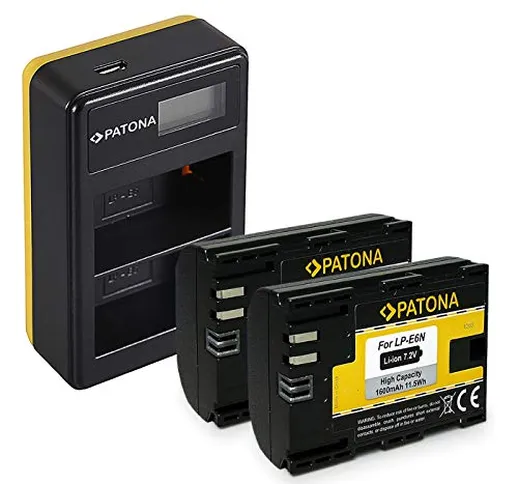 PATONA 2x LP-E6N Batteria con Caricatore doppio LCD USB compatibile con Canon EOS R, 5D Ma...