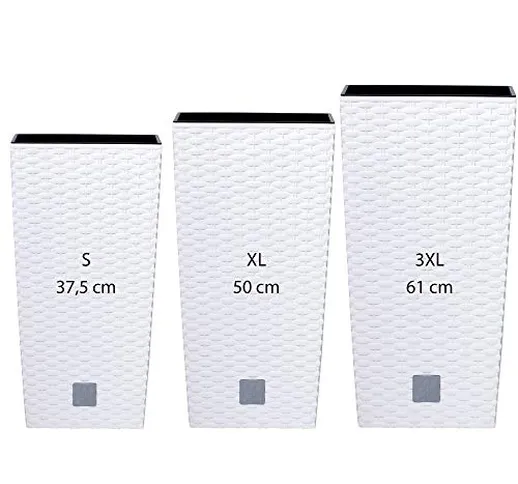 Wellhome Prosperplast - Set di 3 vasi alti (11,4/26,6/49 litri) Rato Square in plastica bi...