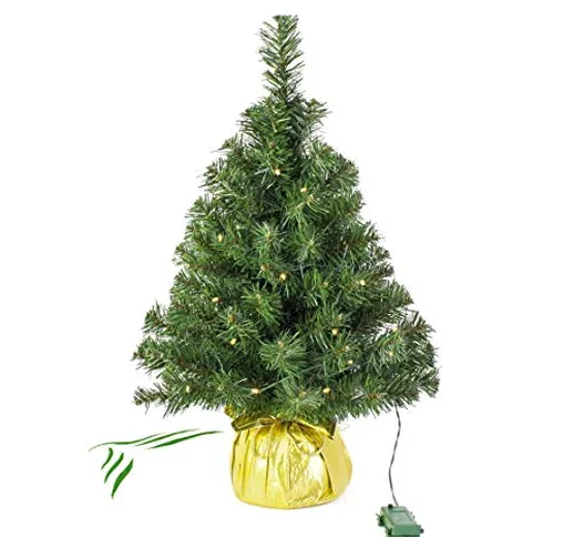 artplants.de Mini Albero di Natale Artificiale WARSCHAU con LED, Dorato, 60cm, Ø 40cm - Al...