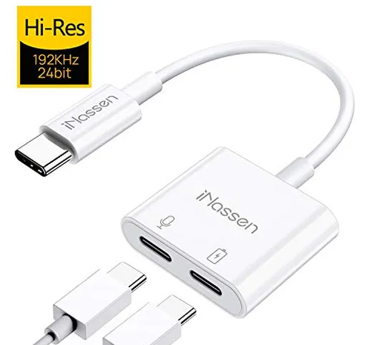 Adattatore da USB C a Doppio Adattatore di Ricarica e Carica Audio per Cuffie Tipo USB C C...