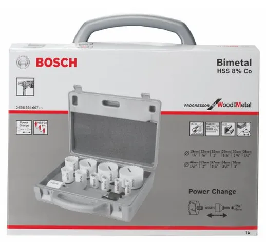 Bosch 2608584667 - Set di seghe a tazza Progressor, 19/22/25/29/35/38/44/51/57/65/76 mm
