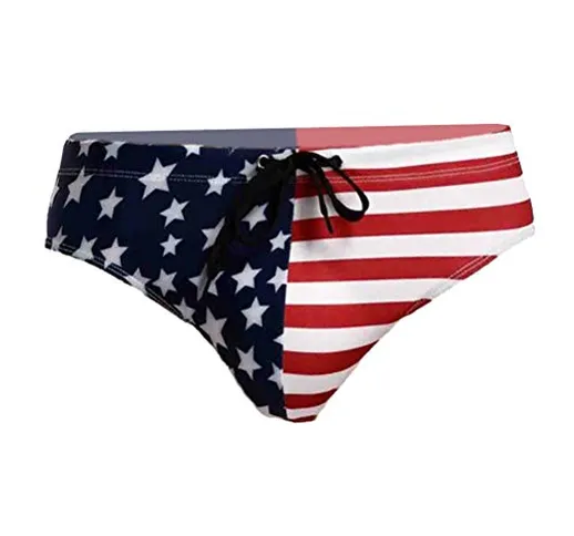 Fenical Mens USA Flag Stars Low Rise Swimwear Bikini Slip Beach Costume da Bagno Bandiera...