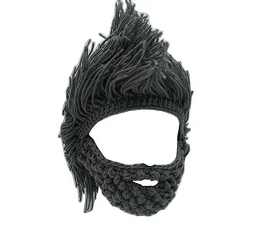 Yekeyi, Cappello invernale caldo a forma di elmo di vichingo con corna e barba, lavorato a...