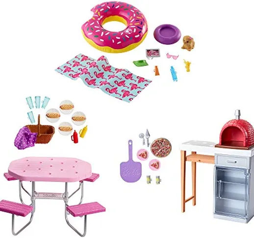 Mattel FXG37 Barbie-Outdoor Furniture, Set di 3 Pezzi, Multicolore