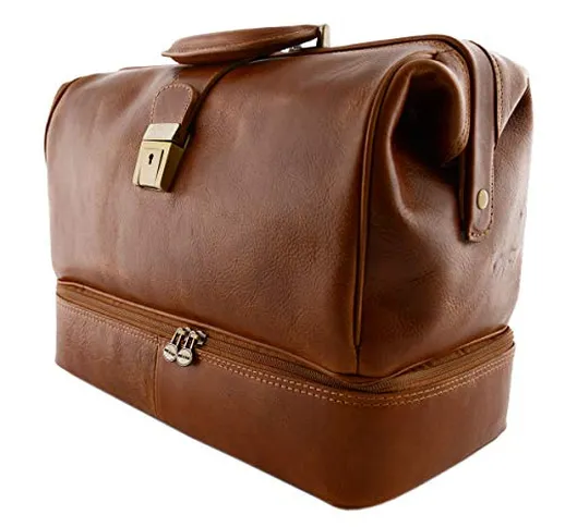 Borsa Medico Dottore in Pelle Vera Colore Cognac Dream Leather Bags Pelletteria Artigianal...