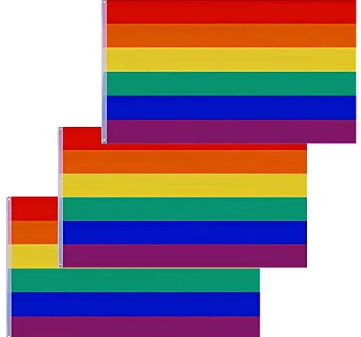 BETOY 3 PCS Flag Bandiera Arcobaleno - Bandiera Gay - Rainbow Flag 90 x 150 cm-Bandiera Pa...