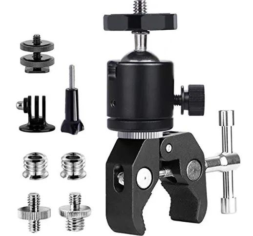 Super Morsetto Clamp con Teste Treppiedi Supporto Pinza Fotocamera Granchio Clip Rotazione...