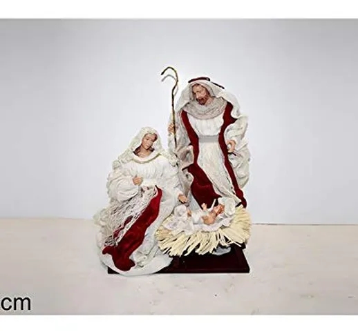 Christmas Decoration Natività in Stoffa Avorio bordò da Tavolo 25cm Presepe Pizzo e Vellut...