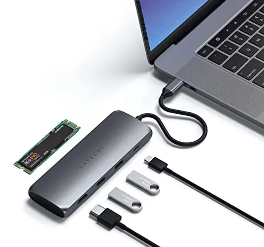 Satechi Adattatore Multiporta Ibrido USB-C – Adatto a M.2 SATA SSD, 4K HDMI 60Hz, USB-C PD...