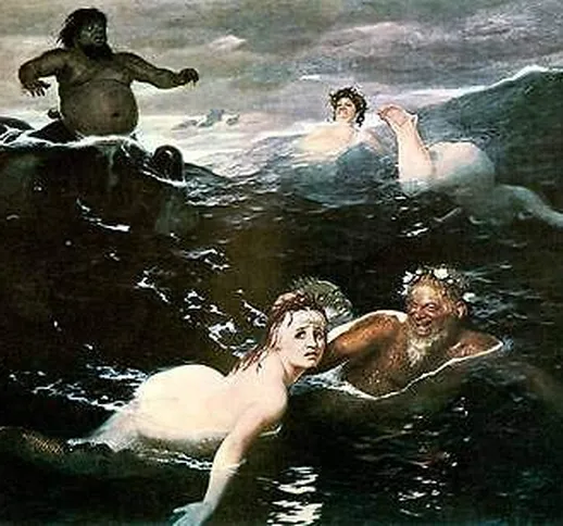 Kunstdruck Gioco delle onde Arnold Böcklin Nixe Mare Poseidon Acquario H A3 0081