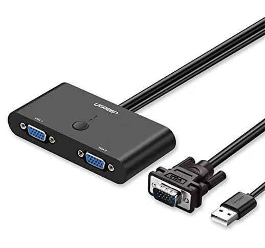 UGREEN VGA Switch 2 Ingressi 1 Uscita 1080P, Line di Allimentazione USB più Commutatore VG...