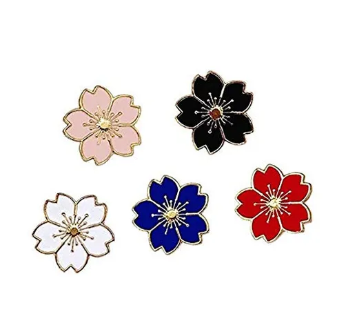 Spilla a bavero smalto carino Set 5 pezzi Spille fiore Sakura rosa Novità Spille divertent...