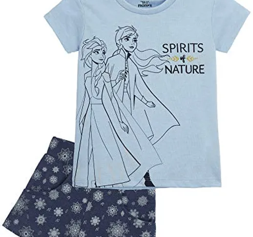 Disney Frozen Pigiama Estivo Bambina, Pigiami Corti con Maglietta Elsa E Pantaloncini, Abb...