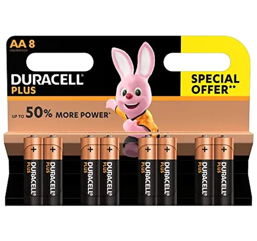 Duracell - Plus AA, Batterie Stilo Alcaline, confezione da 8 pacco del produttore, 1.5 vol...