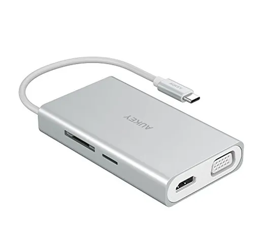 AUKEY Hub USB C HDMI 4k, Ethernet 1000 Mbps, Lettori SD e MicroSD, 2 Porte USB 3.1, Porta...
