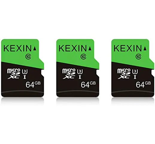 KEXIN 64GB Schede Micro SD Set da 3 Scheda di Memoria MicroSDXC Velocità fino a 85 MB/sec...