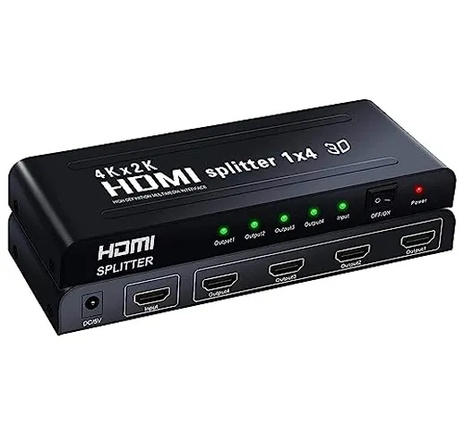 Ozvavzk Splitter HDMI 1x4, Ripartitore HDMI 1 input 4 ouput, Divisore HDMI 3D 4K 1080P Ful...