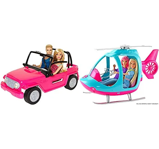 Barbie Jeep Da Spiaggia Playset Con Bambola Bionda E Ken E Suv Rosa, Cjd12 & Fwy29 L'Elico...