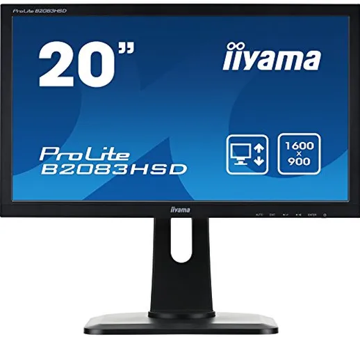 iiyama ProLite B2083HSD-B1 49.4 cm, 19.5 Pollici, LED-Monitor Full-HD, VGA, DVI, Regolabil...