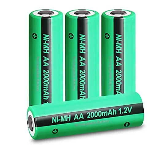 4 batterie PKCELL AA ricaricabili Ni-MH 2000mAh 1.2V NiMH Industries Batteria scarica