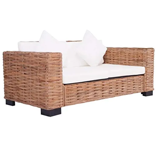 vidaXL Divano da Giardino 2 Posti in Rattan Naturale Stile Rustico Elegante con Cuscini So...