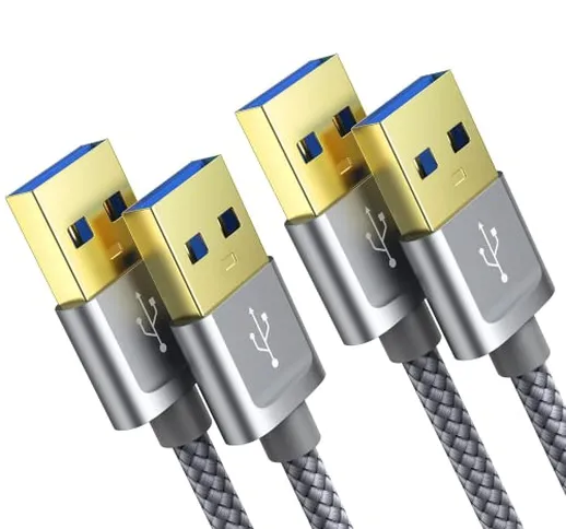 JSAUX Cavo USB 3.0 Tipo A Maschio a Tipo A Maschio 5Gbps (2 Pezzi:1M+2M) per Dischi Rigidi...