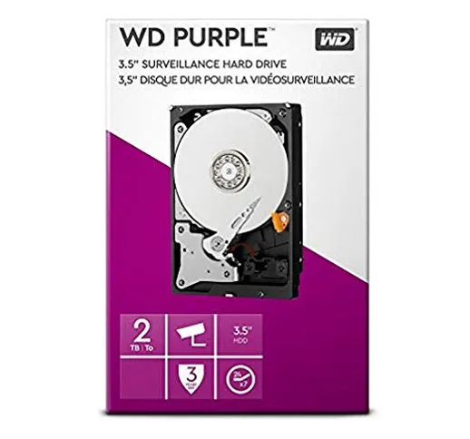 WD Purple - Disco rigido interno 2 TB Videosorveglianza 3.5", Allframe 4K - 180 TB/anno, c...