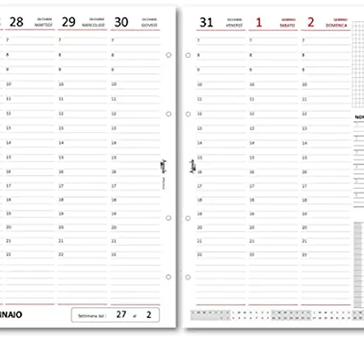 Ricambio agenda A4 Verticale BIANCO 21x30 settimanale forata (4 fori) agenda organizer - 2...