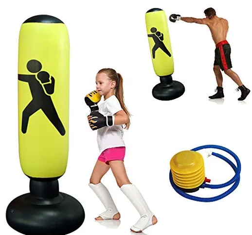 Sacco da Boxe Gonfiabile 160cm, Sacco da Boxe da Terra per Adulti Bambini, Punching Bag Au...