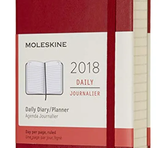 Moleskine -  Agenda Giornaliera, 12 Mesi, Tascabile, Copertina Rigida, Rosso Scarlatto