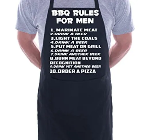 Print4U Grembiule da cucina con regole per barbecue, Cotone, Nero, Taglia unica