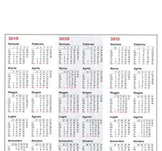 Calendario Olandese da Muro con Spirale 2020 cm. 17x33 Prospetto Mensile
